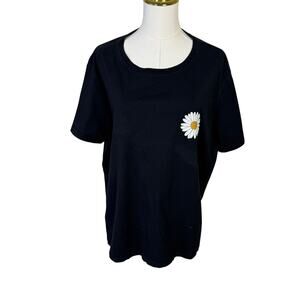 Shein Curve Black Tshirt Flower Short Sleeve Cotton Tee US Womens 4XL Plus